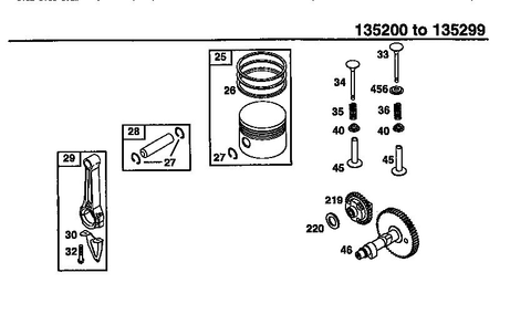 Piston Assembly Diagram and Parts List for 135200-135299 0001-0013 Briggs and Stratton Engine